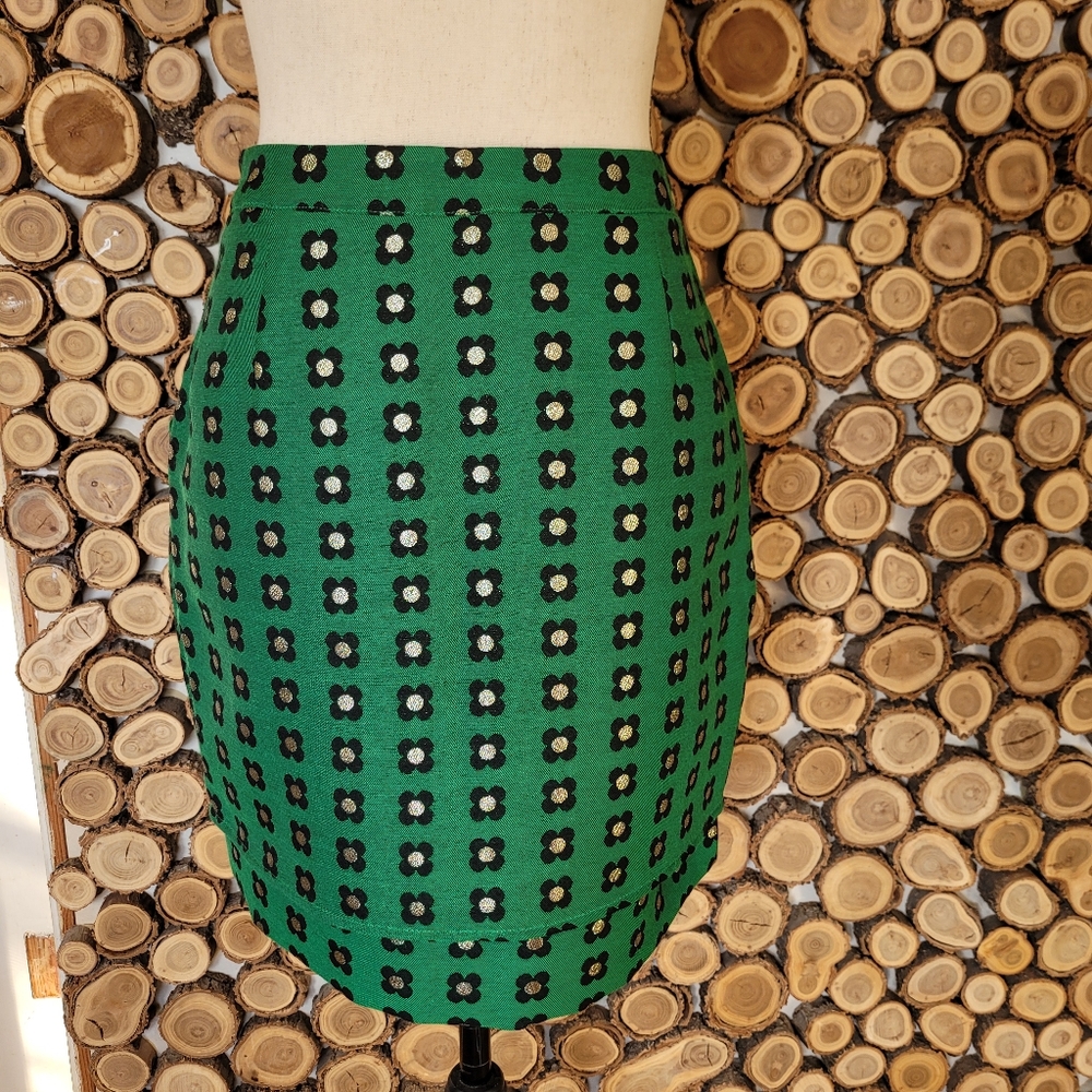 Anthropologie HD in Paris Garden Glimmer Christmas Green Tiered Flower Skirt - Picture 9 of 12